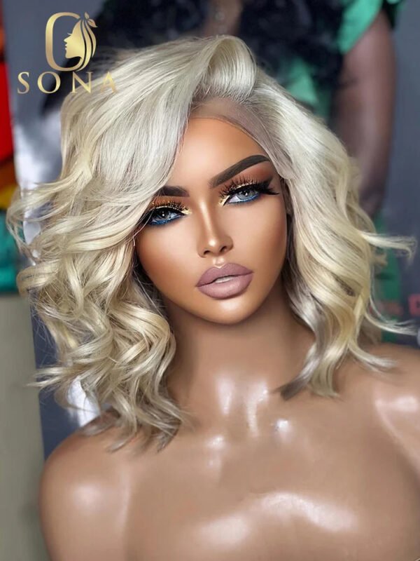 Color Platinum Ash Blonde Short Bob Body Wave 5x5 Lace Closure Human Hair Wig 13x4 613 Transparent Lace Front Wig For Women