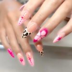 24Pcs Pink French Style Fake Press on Nails 3D Bowknot Designs Short Square