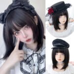 OLACARE Synthetic Long Straight Lolita Wig with Bangs Wig  Mixed Black Red Blonde Cosplay