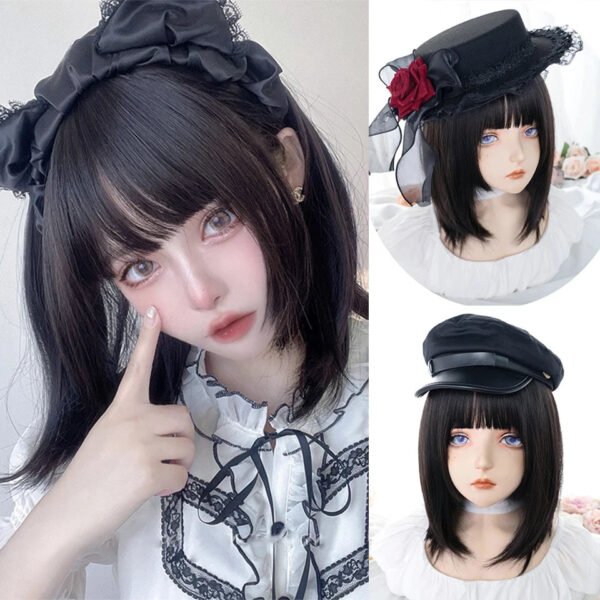 OLACARE Synthetic Long Straight Lolita Wig with Bangs Wig  Mixed Black Red Blonde Cosplay