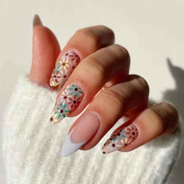 24pcs Full Cover Long False Press On Nails With Designs Light Green Stripe Gradient