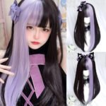 OLACARE Synthetic Long Straight Lolita Wig with Bangs Wig  Mixed Black Red Blonde Cosplay