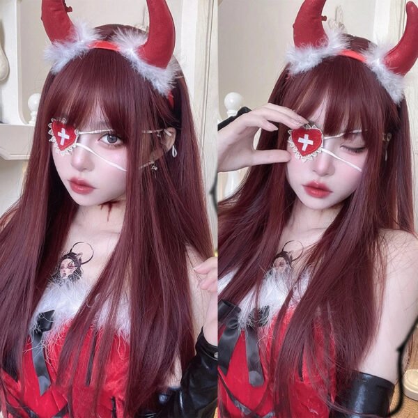 OLACARE Synthetic Long Straight Lolita Wig with Bangs Wig  Mixed Black Red Blonde Cosplay