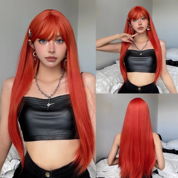 Long Straight Blonde Synthetic Wigs highlight Golden Hair Natural Female wig Middle Part Wigs For Cosplay Party Heat Resistant
