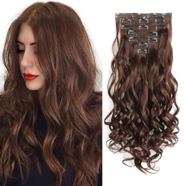Clip In Hair Extensions 7 PCS Full Head 22-Inch-Long Curly Wavy Synthetic Hair Pieces