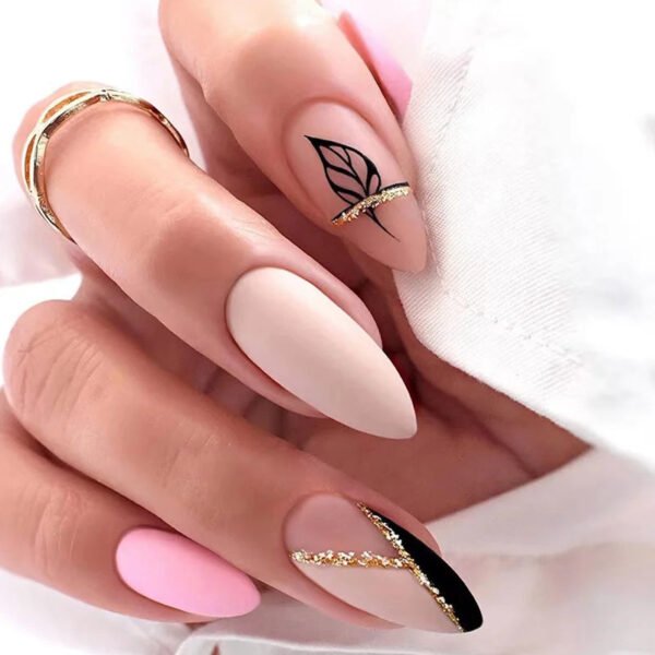24pcs Full Cover Long False Press On Nails With Designs Light Green Stripe Gradient