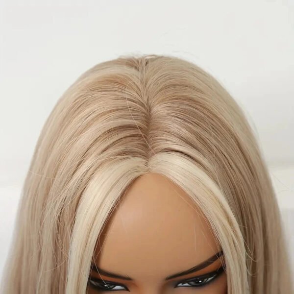 Long Straight Blonde Synthetic Wigs highlight Golden Hair Natural Female wig Middle Part Wigs For Cosplay Party Heat Resistant
