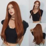 Long Straight Blonde Synthetic Wigs highlight Golden Hair Natural Female wig Middle Part Wigs For Cosplay Party Heat Resistant