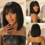 Brown Blonde Ombre Synthetic Wigs Short Straight Bob Wigs for Women Middle Part Lolita Cosplay Natural Hair Heat Resistant Fiber