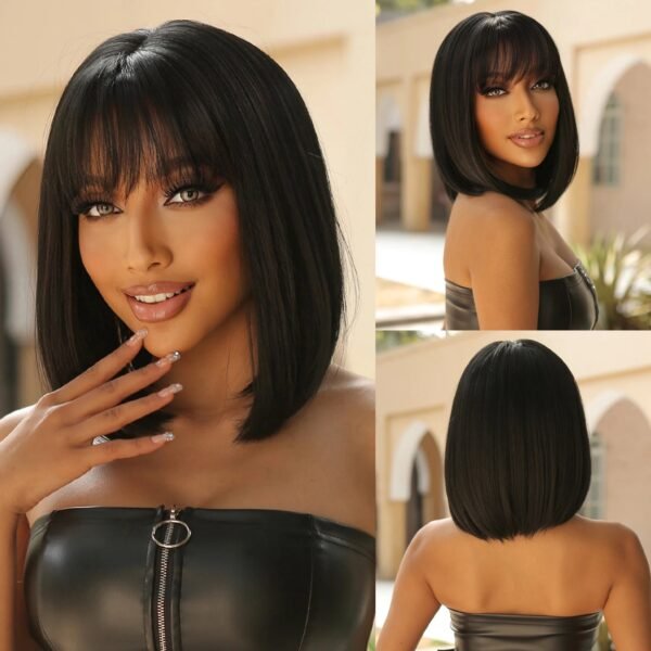 Brown Blonde Ombre Synthetic Wigs Short Straight Bob Wigs for Women Middle Part Lolita Cosplay Natural Hair Heat Resistant Fiber