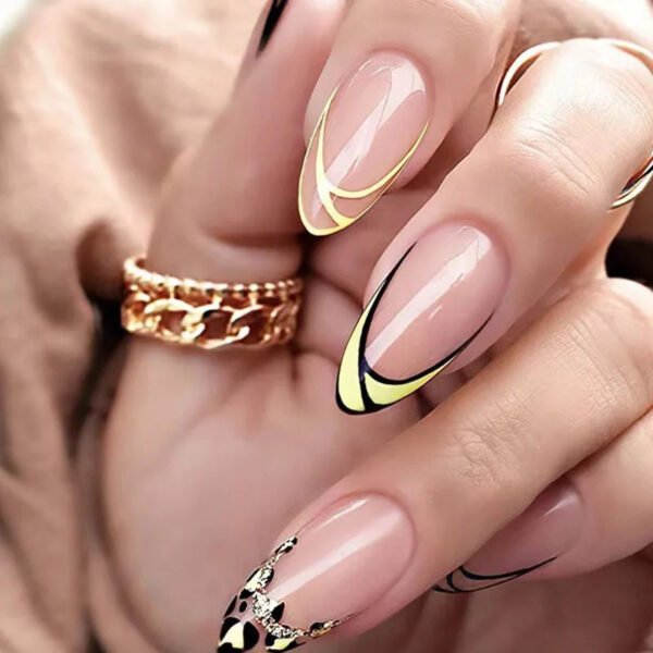24pcs Full Cover Long False Press On Nails With Designs Light Green Stripe Gradient