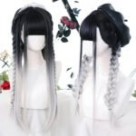 OLACARE Synthetic Long Straight Lolita Wig with Bangs Wig  Mixed Black Red Blonde Cosplay