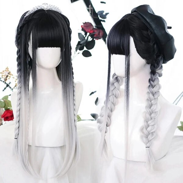 OLACARE Synthetic Long Straight Lolita Wig with Bangs Wig  Mixed Black Red Blonde Cosplay