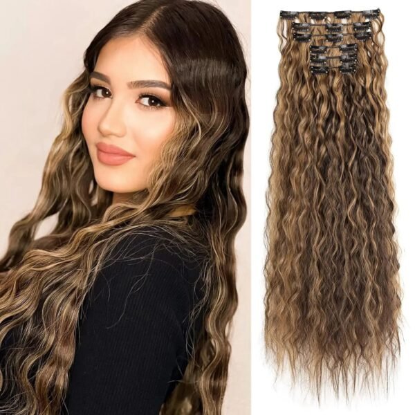 Clip In Hair Extensions 16 Clips 22-Inch-Long Water Wave Full Hair Extension Synthetic