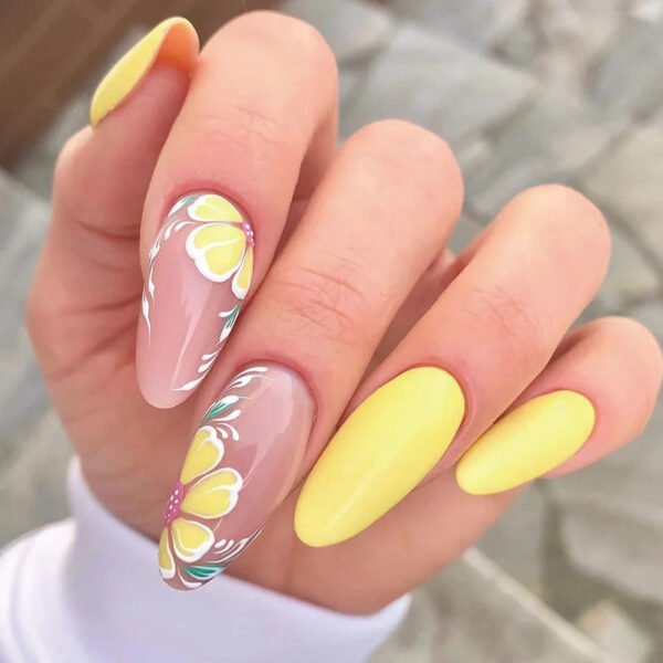 24pcs Full Cover Long False Press On Nails With Designs Light Green Stripe Gradient