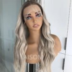Highlight Ash Platinum Blonde Body Wave Synthetic Lace Front Wig for Women Long Wavy Pre Plucked Heat Resistant Fiber Wig