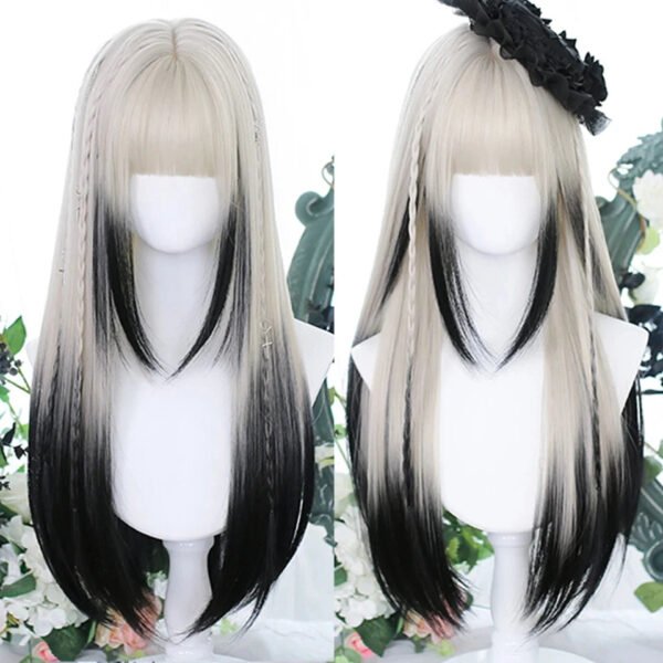 OLACARE Synthetic Long Straight Lolita Wig with Bangs Wig  Mixed Black Red Blonde Cosplay