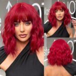 Women Grey Wavy Bob Wigs with Bangs Short Blonde Ombre Synthetic Wig with Dark Roots Natural Hair for Daily Use