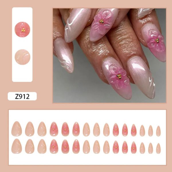 24pcs White Flower Fake Press on Nail Tips Yellow Pink Blush Full Cover Almond Shaped