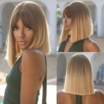 Brown Blonde Ombre Synthetic Wigs Short Straight Bob Wigs for Women Middle Part Lolita Cosplay Natural Hair Heat Resistant Fiber