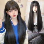OLACARE Synthetic Long Straight Lolita Wig with Bangs Wig  Mixed Black Red Blonde Cosplay