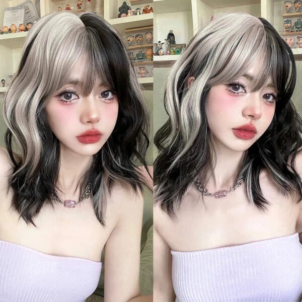 OLACARE Synthetic Long Straight Lolita Wig with Bangs Wig  Mixed Black Red Blonde Cosplay