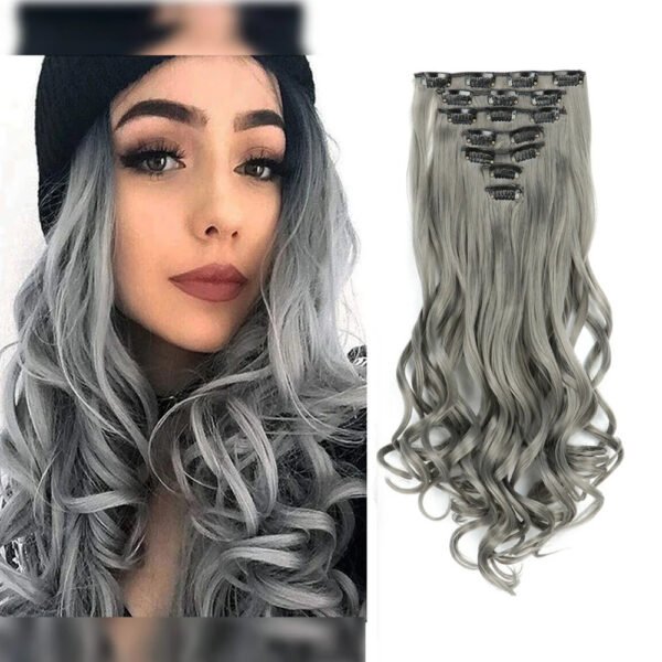 Clip In Hair Extensions 7 PCS Full Head 22-Inch-Long Curly Wavy Synthetic Hair Pieces