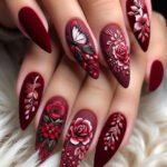 24pcs Long Almond False Press on Nails Black White Dot Printed