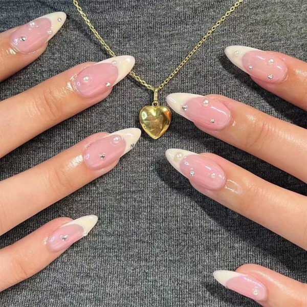 24pcs Full Cover Long False Press On Nails With Designs Light Green Stripe Gradient