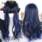 OLACARE Synthetic Long Straight Lolita Wig with Bangs Wig  Mixed Black Red Blonde Cosplay