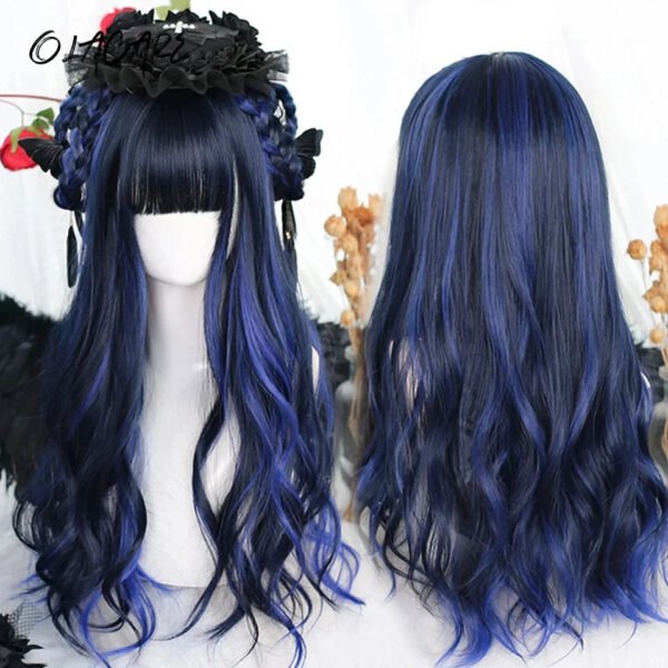 OLACARE Synthetic Long Straight Lolita Wig with Bangs Wig  Mixed Black Red Blonde Cosplay