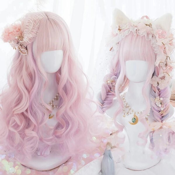 OLACARE Synthetic Long Straight Lolita Wig with Bangs Wig  Mixed Black Red Blonde Cosplay