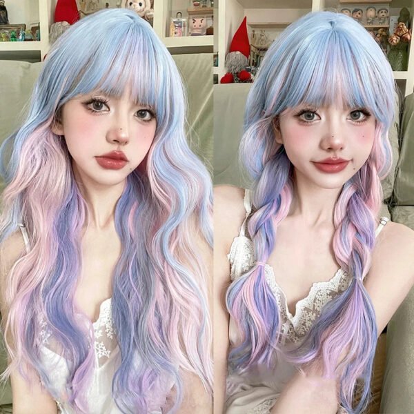 OLACARE Synthetic Long Straight Lolita Wig with Bangs Wig  Mixed Black Red Blonde Cosplay