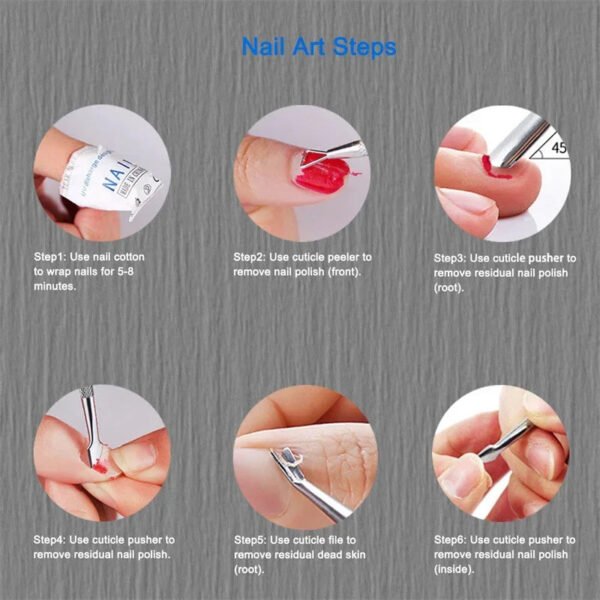Manicure Tool Set - Cuticle Skin Scissors/ Steel Pusher/ Nail Polish Remover
