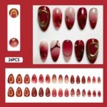 24pcs White Flower Fake Press on Nail Tips Yellow Pink Blush Full Cover Almond Shaped