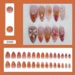 24pcs White Flower Fake Press on Nail Tips Yellow Pink Blush Full Cover Almond Shaped
