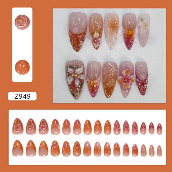 24pcs White Flower Fake Press on Nail Tips Yellow Pink Blush Full Cover Almond Shaped