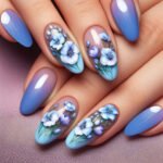 24pcs Long Almond False Press on Nails Black White Dot Printed