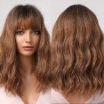 Women Grey Wavy Bob Wigs with Bangs Short Blonde Ombre Synthetic Wig with Dark Roots Natural Hair for Daily Use