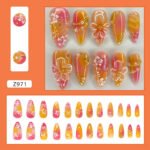 24pcs White Flower Fake Press on Nail Tips Yellow Pink Blush Full Cover Almond Shaped