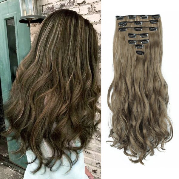 Clip In Hair Extensions 7 PCS Full Head 22-Inch-Long Curly Wavy Synthetic Hair Pieces