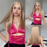 Long Straight Blonde Synthetic Wigs highlight Golden Hair Natural Female wig Middle Part Wigs For Cosplay Party Heat Resistant
