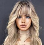 Lace Part Wigs for Women Ombre Ash Honey Blonde Colored Glueless Wigs with Bangs WEar and go 100% Natural Woman"s Wig Synthetic