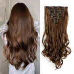 Clip In Hair Extensions 7 PCS Full Head 22-Inch-Long Curly Wavy Synthetic Hair Pieces