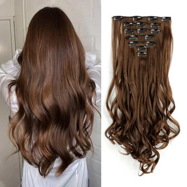Clip In Hair Extensions 7 PCS Full Head 22-Inch-Long Curly Wavy Synthetic Hair Pieces