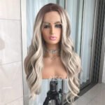 Body Wave Lace Front Wig Highlight Ash Blonde Lace Frontal Synthetic Wigs Pre Plucked Long Wavy Synthetic Lace Wig for Women