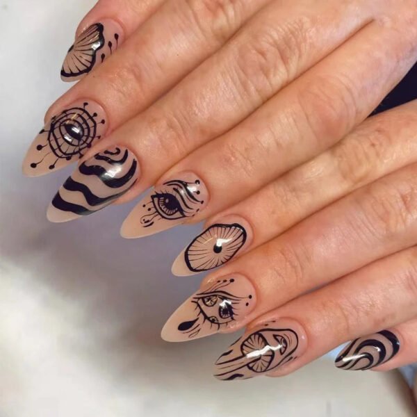 24pcs Full Cover Long False Press On Nails With Designs Light Green Stripe Gradient