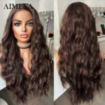 AIMEYA Synthetic Lace Front Wigs for Women Natural Hairline Long Brown Wig Pre Plucked Cosplay