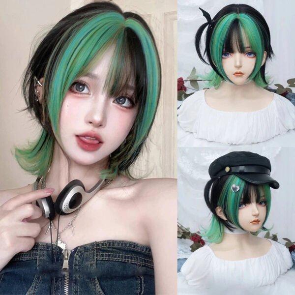 OLACARE Synthetic Long Straight Lolita Wig with Bangs Wig  Mixed Black Red Blonde Cosplay