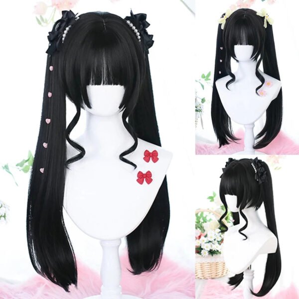 OLACARE Synthetic Long Straight Lolita Wig with Bangs Wig  Mixed Black Red Blonde Cosplay